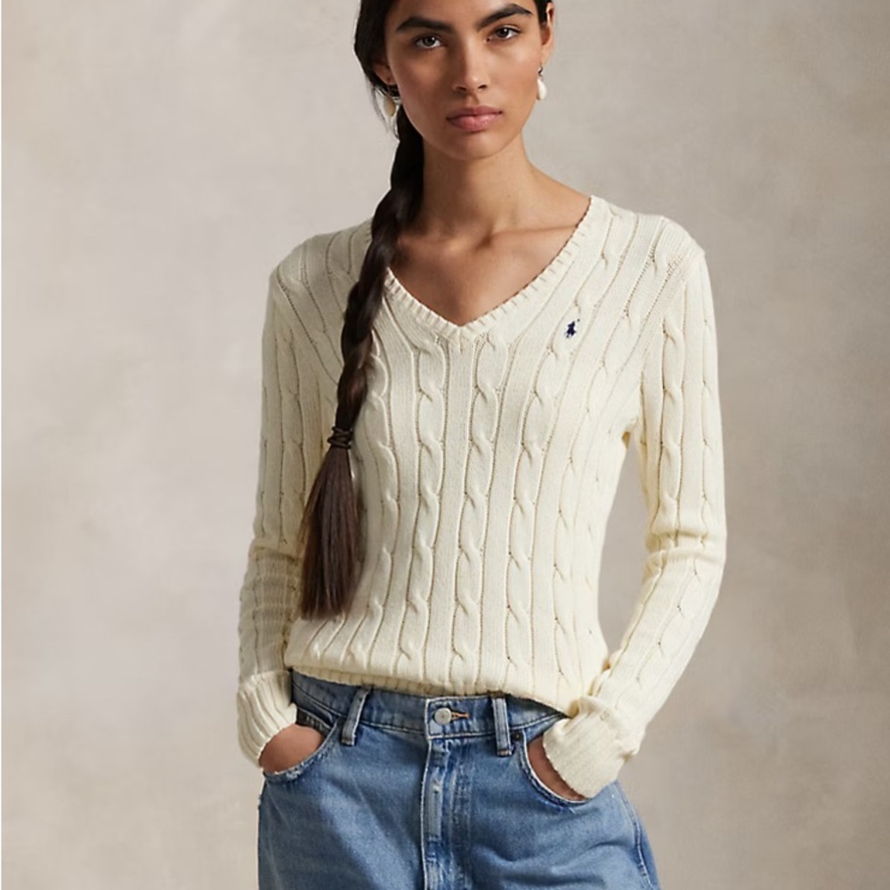 Cable-Knit Cotton V-Neck Sweater